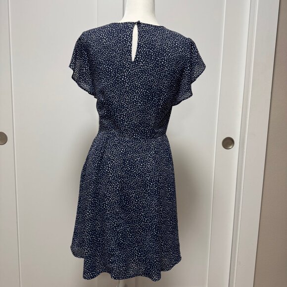 Banana Republic Navy Polkadot Flutter Sleeve Dress Fit and Flare Size 4 - Picture 3 of 6